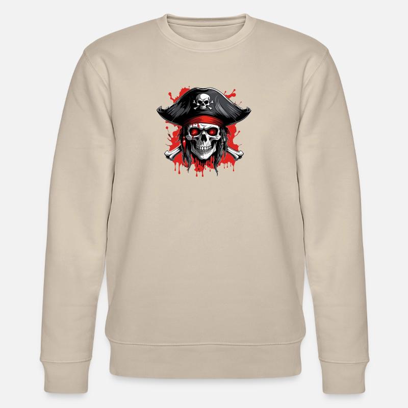 Piratenschädel mit Dreispitz und Blutspritzern - Stanley/Stella Unisex Bio-Sweatshirt CHANGER  - Beige