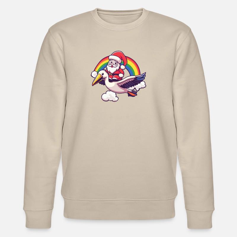 Pelikan Vogel Weihnachtsmann Regenbogen - Stanley/Stella Unisex Bio-Sweatshirt CHANGER  - Beige