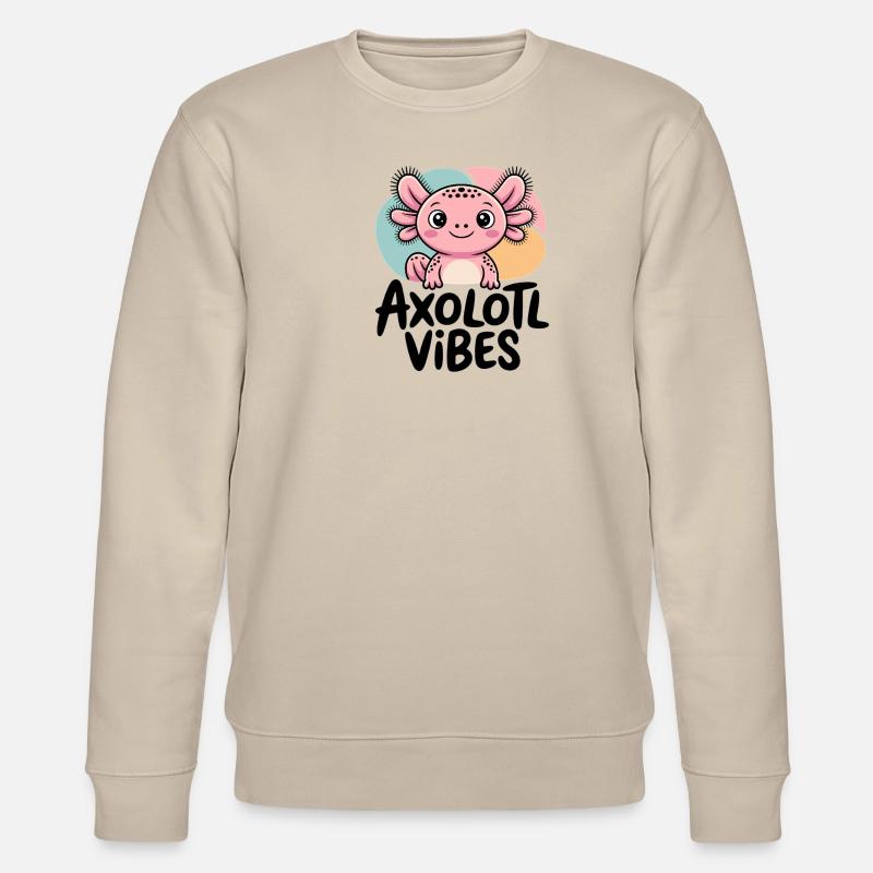 Axolotl Vibes – Süßes Salamander Cartoon - Stanley/Stella Unisex Bio-Sweatshirt CHANGER - Beige