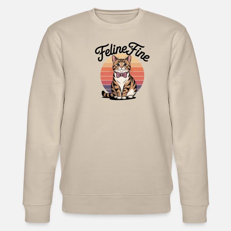 Feline Fine – Retro Sunset Cat - Stanley/Stella Unisex Bio-Sweatshirt CHANGER - Beige