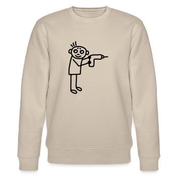 Handwerker mit Bohrmaschine - Stanley/Stella Unisex Bio-Sweatshirt CHANGER  - Beige - Vorne - Nik (191cm) & Marisol (170cm)