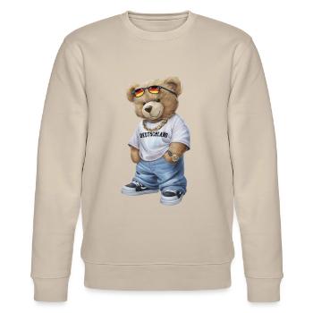 Teddybär Deutschland Fan Deutschlandfan Trikot - Stanley/Stella Unisex Bio-Sweatshirt CHANGER  - Beige - Vorne - Nik (191cm) & Marisol (170cm)