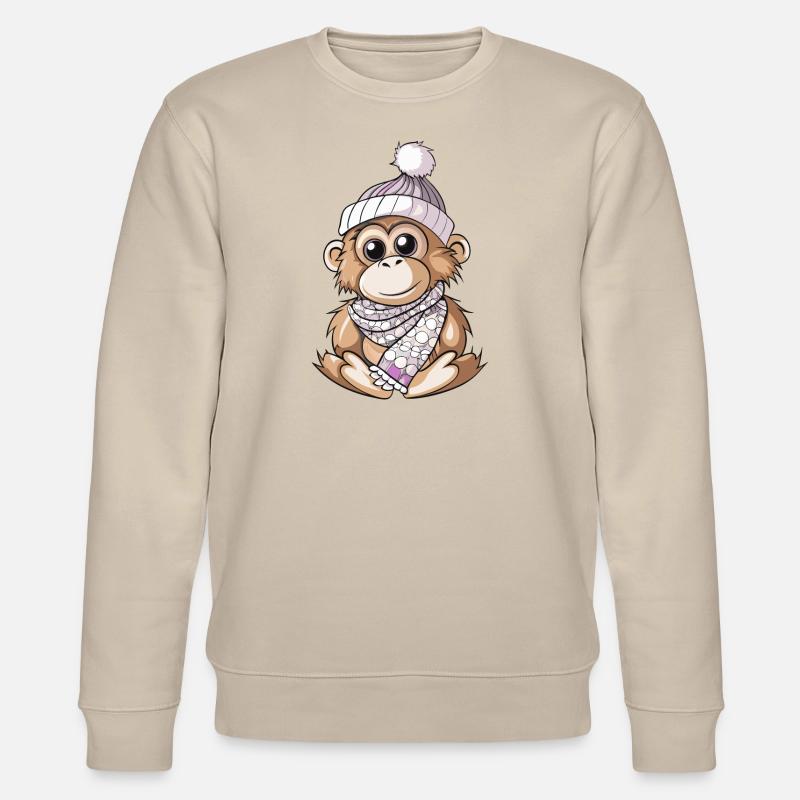 Mignon orang-outan avec écharpe et chapeau à pompon. - Sweat bio CHANGER Stanley/Stella Unisexe - beige