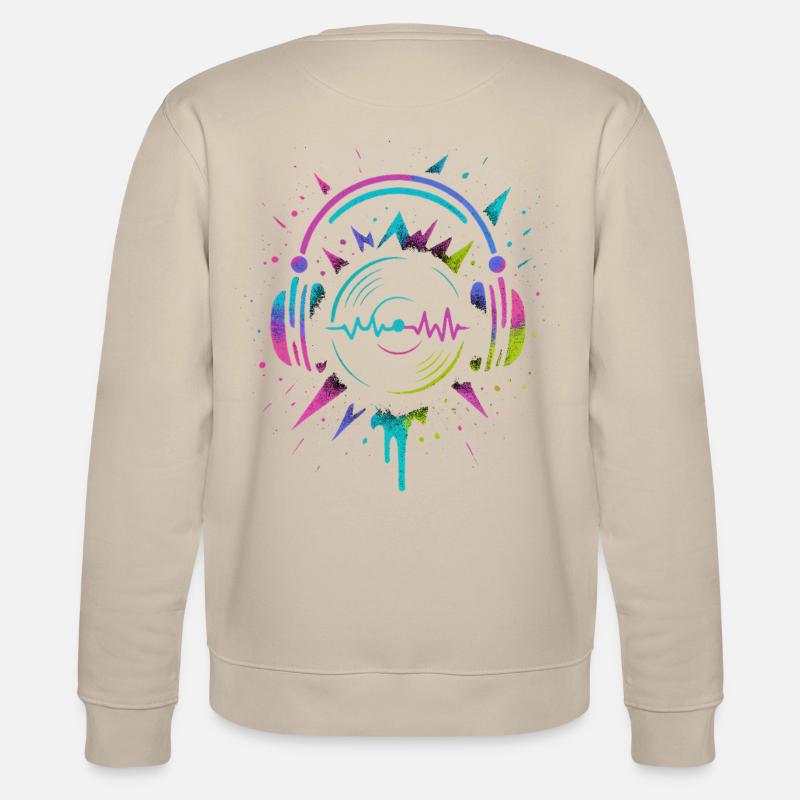 Casque néon, vinyle, son techno rave - Sweat bio CHANGER Stanley/Stella Unisexe - beige