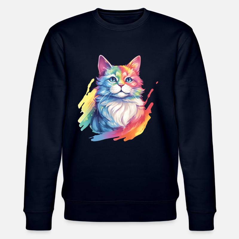 Rainbow Cat – Malerische Regenbogen-Katze - Stanley/Stella Unisex Bio-Sweatshirt CHANGER  - Navy