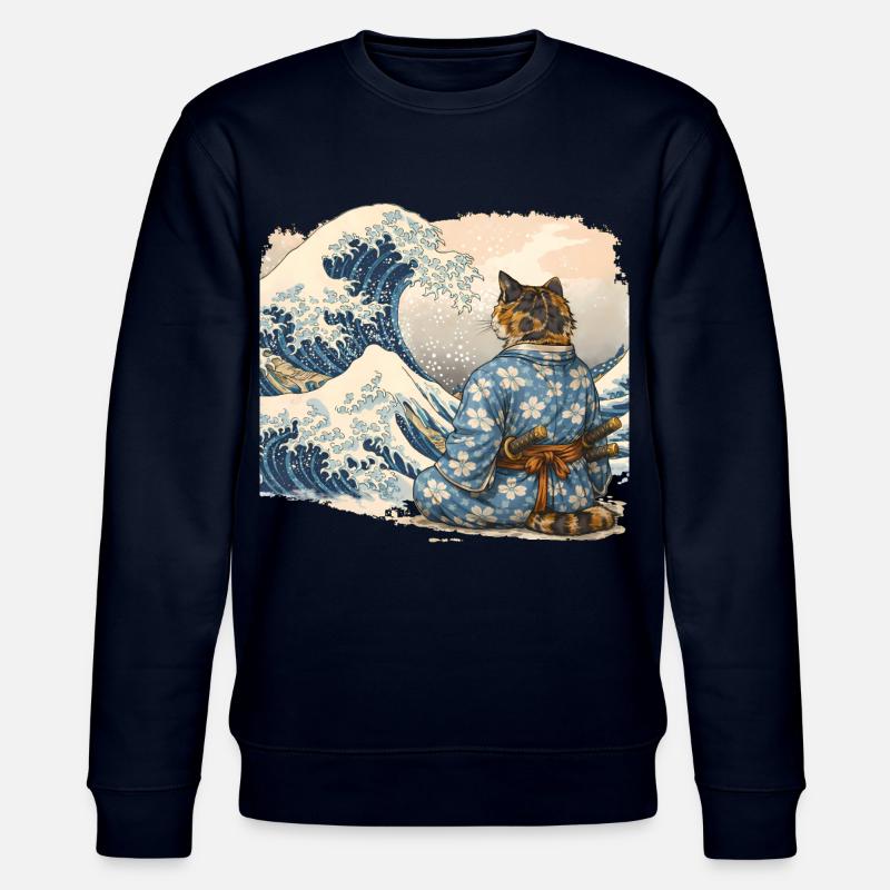 Samurai Cat Wave japanischer Ukiyo-e-Stil - Stanley/Stella Unisex Bio-Sweatshirt CHANGER  - Navy