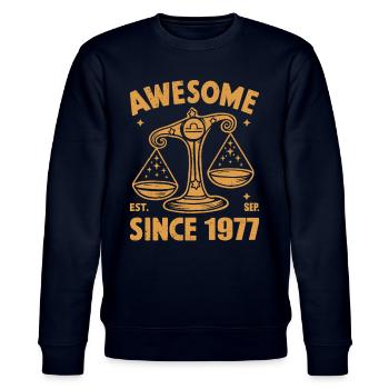 Awesome Since 1977 Libra Birthday - Stanley/Stella CHANGER Unisex Organic Sweatshirt - navy - Front - Nik (191cm) & Marisol (170cm)