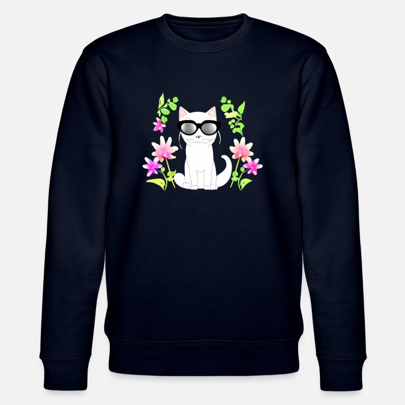 Chat avec fleur - Sweat bio CHANGER Stanley/Stella Unisexe - marine