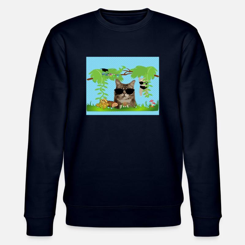 Brotdose oder Maske Katze cool und Faultier - Stanley/Stella Unisex Bio-Sweatshirt CHANGER  - Navy