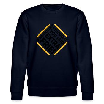 Exercise Extra Fries Quote - Stanley/Stella CHANGER Unisex Organic Sweatshirt - navy - Front - Nik (191cm) & Marisol (170cm)
