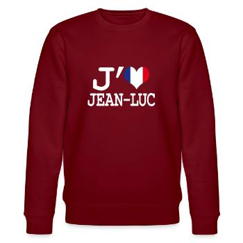 I love jean-luc - Stanley/Stella CHANGER Unisex Organic Sweatshirt - burgundy - Front - Nik (191cm) & Marisol (170cm)