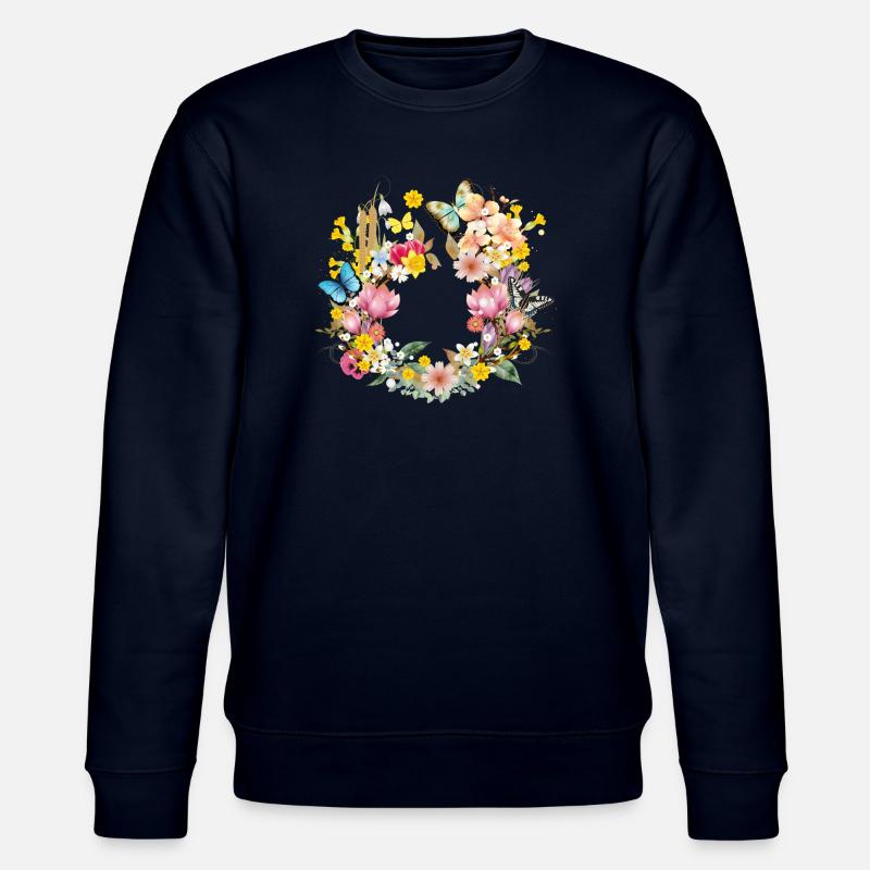 frühlingshafte bunte Blüten & Schmetterlinge - Stanley/Stella Unisex Bio-Sweatshirt CHANGER  - Navy