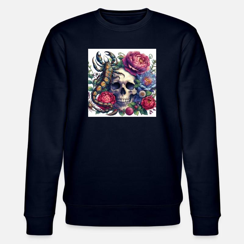 Aquarelle crâne, fleurs et scorpion - Sweat bio CHANGER Stanley/Stella Unisexe - marine
