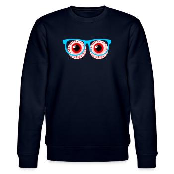 Zwei rote Augäpfel mit Brille Logo Optiker - Stanley/Stella Unisex Bio-Sweatshirt CHANGER  - Navy - Vorne - Nik (191cm) & Marisol (170cm)