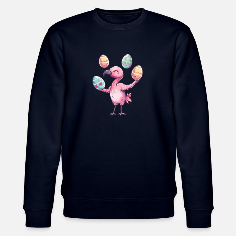 Flamingo Easter Eggs Juggling Festive - Stanley/Stella CHANGER Unisex Organic Sweatshirt - navy