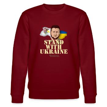 Ukraine Illinois Selenskyj Unterstützer Merch - Stanley/Stella Unisex Bio-Sweatshirt CHANGER  - Burgunderrot - Vorne - Nik (191cm) & Marisol (170cm)