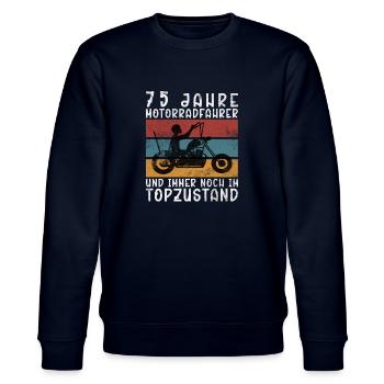 Biker 75 Jahre Motorradfahrer Geburtstag Motorrad - Stanley/Stella Unisex Bio-Sweatshirt CHANGER  - Navy - Vorne - Nik (191cm) & Marisol (170cm)