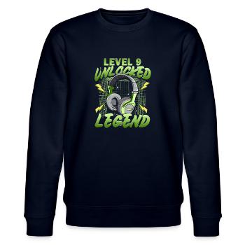 Level 9 Unlocked 9th Birthday Gamer Gamer - Stanley/Stella CHANGER Unisex Organic Sweatshirt - navy - Front - Nik (191cm) & Marisol (170cm)