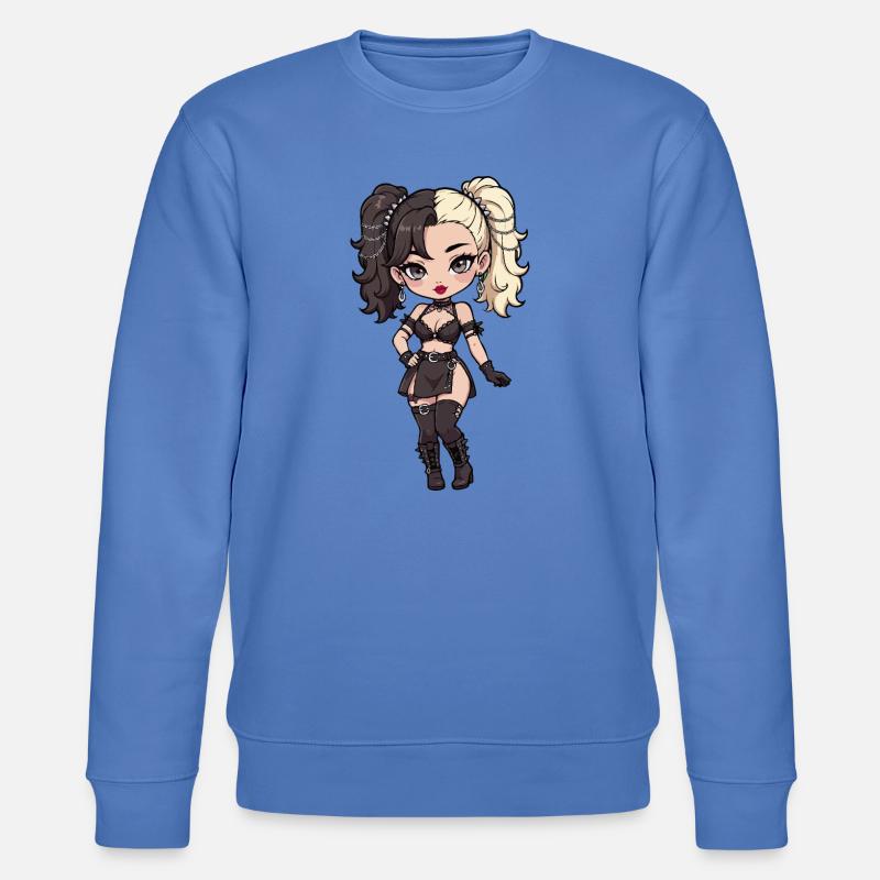 Gotische Chibi-Diva mit zweifarbigem Haar - Stanley/Stella Unisex Bio-Sweatshirt CHANGER  - Blau