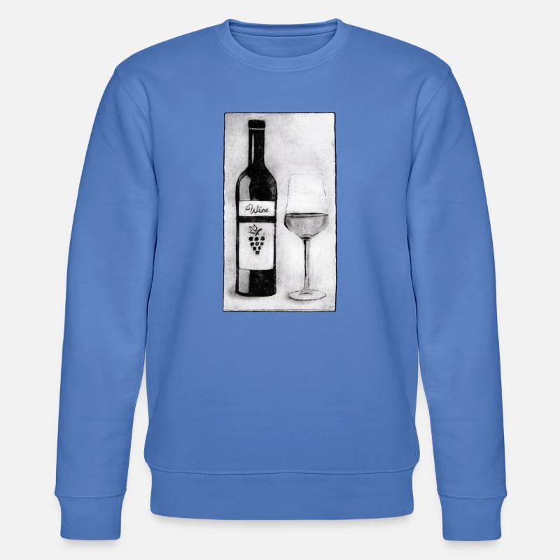 Weinflasche mit Glas - Druckvorlage handgeschnitzt - Stanley/Stella Unisex Bio-Sweatshirt CHANGER  - Blau
