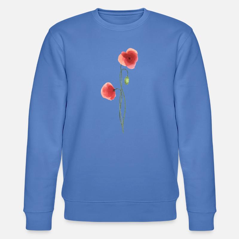 Flower: red poppy - Stanley/Stella CHANGER Unisex Organic Sweatshirt - bright blue