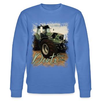 Deutz Traktor Kraftpaket - Traktor Power Pack - Stanley/Stella Unisex Bio-Sweatshirt CHANGER  - Blau - Vorne - Nik (191cm) & Marisol (170cm)