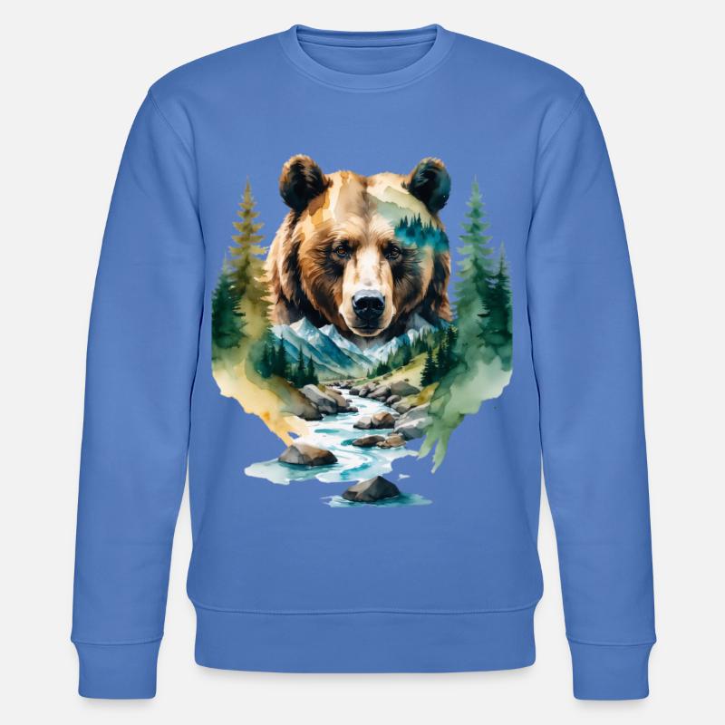 Wasserfarbener Waldbär - Stanley/Stella Unisex Bio-Sweatshirt CHANGER - Blau