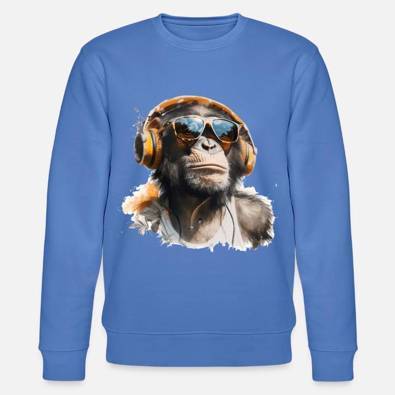 Cooler Affe mit Kopfhörer und Sonnenbrille - Stanley/Stella Unisex Bio-Sweatshirt CHANGER  - Blau
