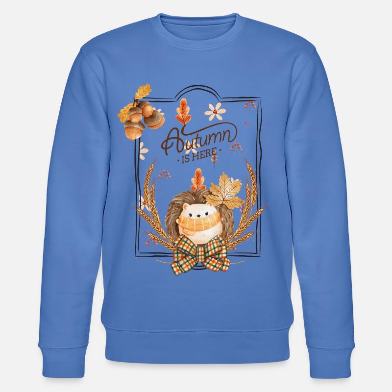 Herbst Igel Blätter Rahmen - Stanley/Stella Unisex Bio-Sweatshirt CHANGER  - Blau