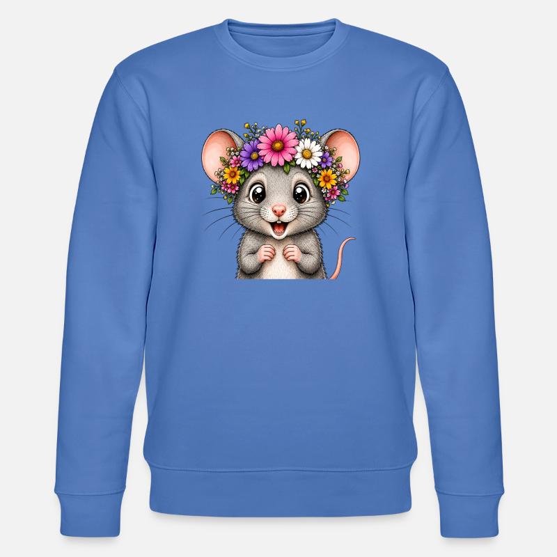 Fröhliche Maus mit Blumenschmuck  - Stanley/Stella Unisex Bio-Sweatshirt CHANGER  - Blau