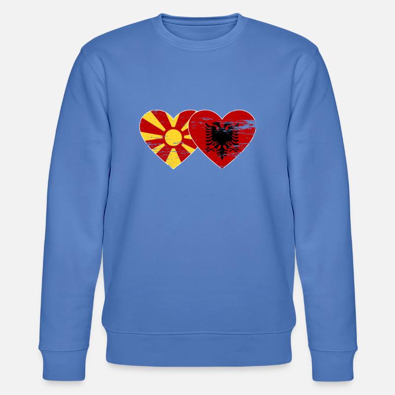 Macédoine Albanie drapeau coeur utilisé - Sweat bio CHANGER Stanley/Stella Unisexe - bleu
