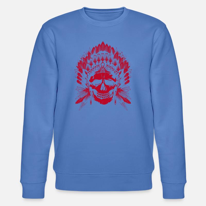 roter Totenkopf mit Kopfschmuck eines Häuptlings - Stanley/Stella Unisex Bio-Sweatshirt CHANGER  - Blau