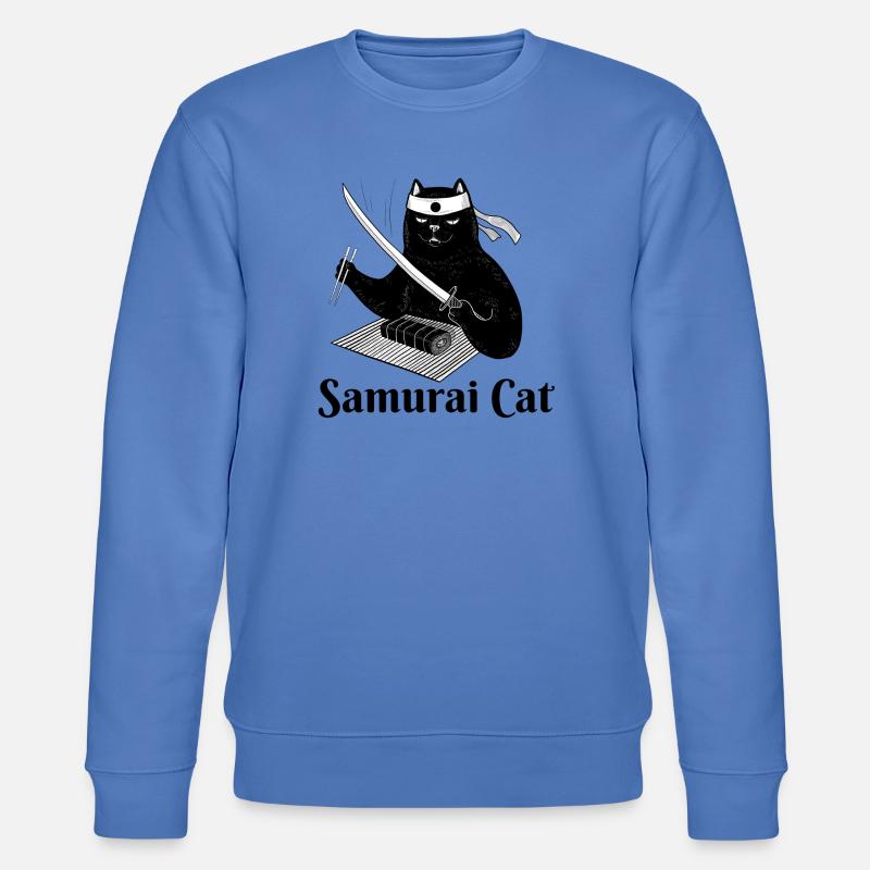 Katze, Samurai-Katze, Sushi, Essen - Stanley/Stella Unisex Bio-Sweatshirt CHANGER  - Blau