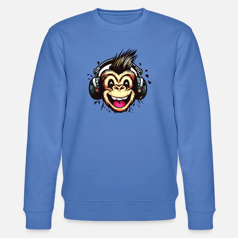 Lustiger Affe mit Kopfhörern - Stanley/Stella Unisex Bio-Sweatshirt CHANGER  - Blau