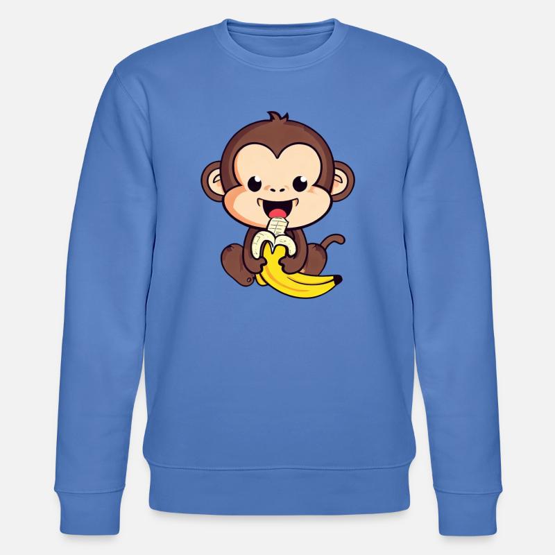 cute monkey eats a banana - Stanley/Stella CHANGER Unisex Organic Sweatshirt - bright blue