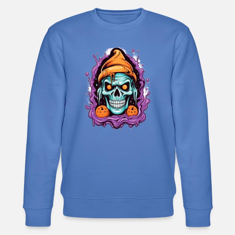 Graffiti Skull with Halloween Elements - Stanley/Stella CHANGER Unisex Organic Sweatshirt - bright blue