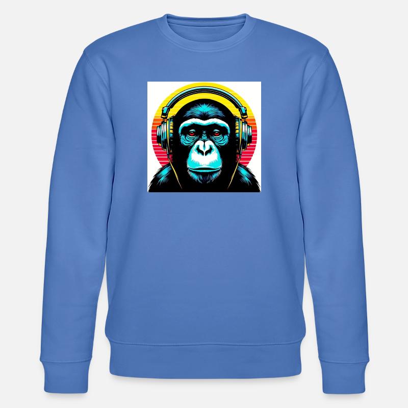 Schimpansenaffe hört Musik mit Kopfhörern - Stanley/Stella Unisex Bio-Sweatshirt CHANGER  - Blau