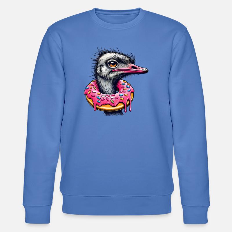 witziger Augenschmaus - Vogel Strauß mit Donut - Stanley/Stella Unisex Bio-Sweatshirt CHANGER  - Blau