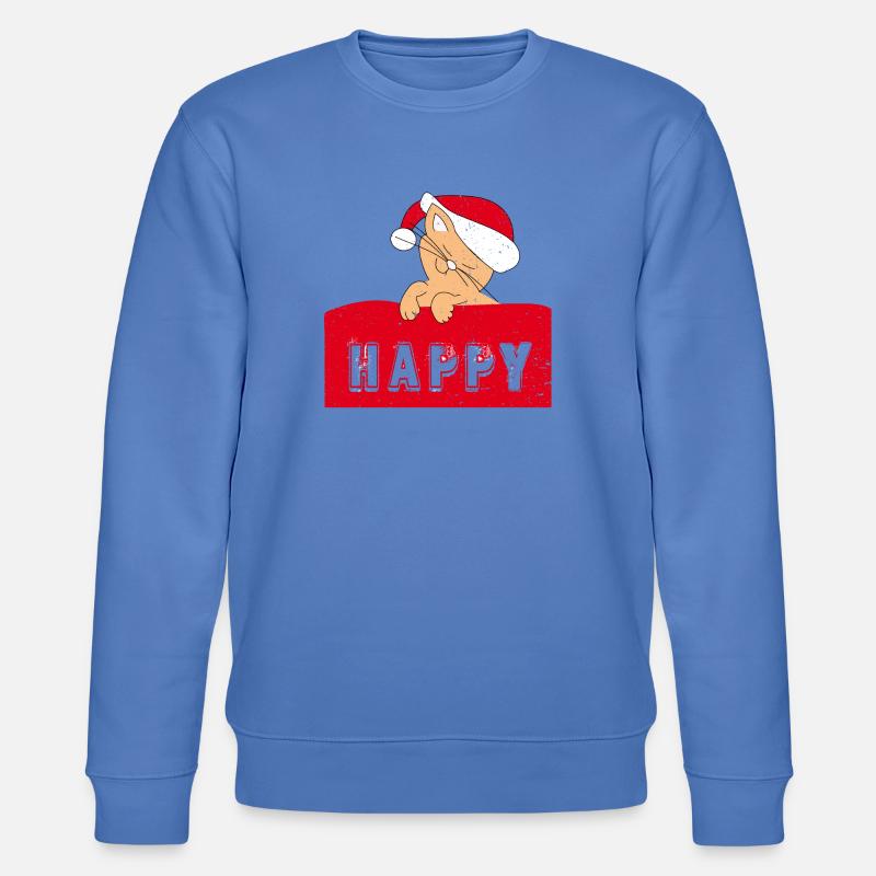 Chat heureux avec bonnet de Noël - Sweat bio CHANGER Stanley/Stella Unisexe - bleu