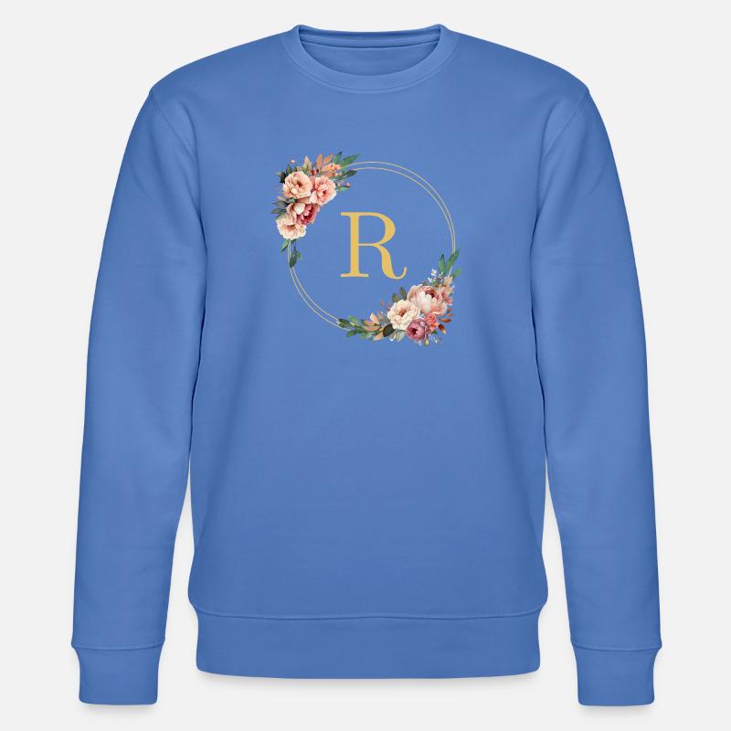 R Monogramm, Blumen-Kranz, personalisierbar - Stanley/Stella Unisex Bio-Sweatshirt CHANGER  - Blau