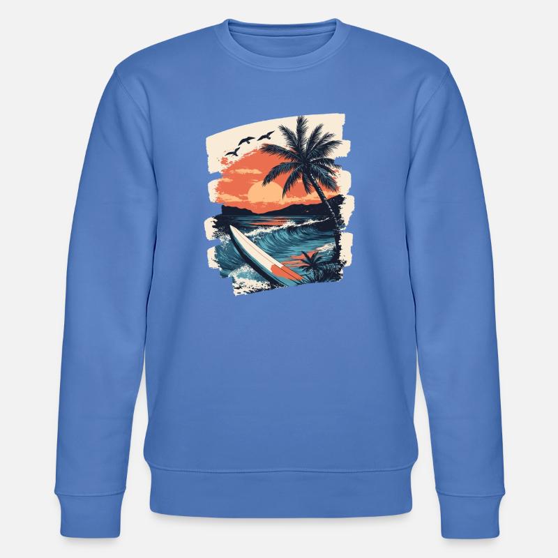 Beach Palm Trees Sunset Summer - Stanley/Stella CHANGER Unisex Organic Sweatshirt - bright blue