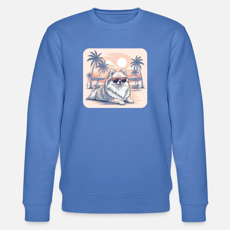Zwergspitzer Hund mit Brille am Strand - Stanley/Stella Unisex Bio-Sweatshirt CHANGER - Blau