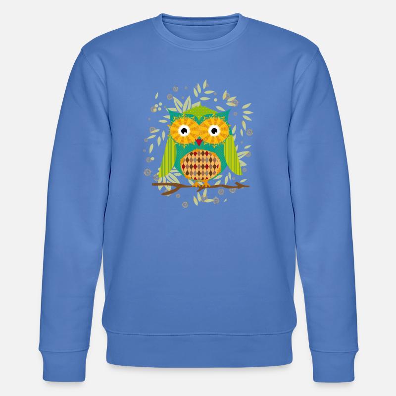 kunstvoll gestaltete Eule mit Patchwork-Muster - Stanley/Stella Unisex Bio-Sweatshirt CHANGER  - Blau