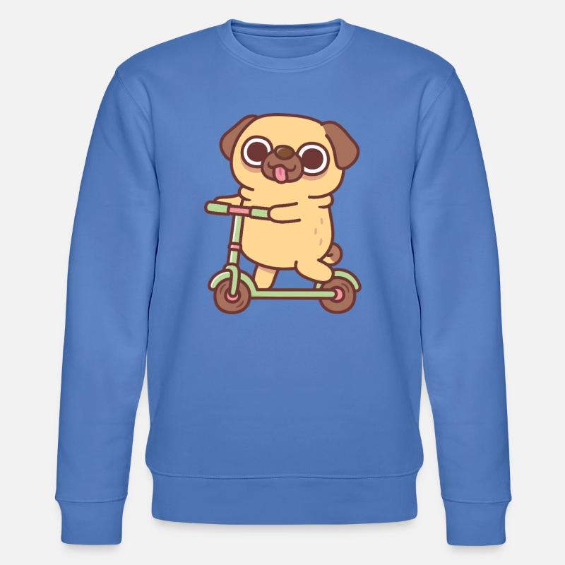Süßer Mops spielt auf Tretroller - Stanley/Stella Unisex Bio-Sweatshirt CHANGER  - Blau