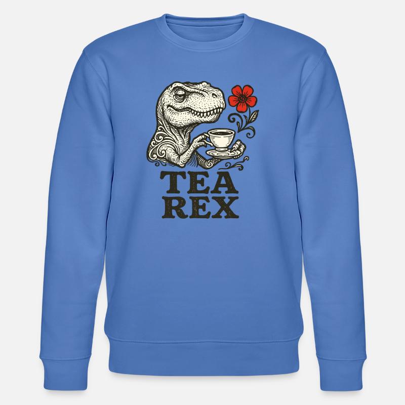Dinosaurier mit Tee und Blumenakzent - Stanley/Stella Unisex Bio-Sweatshirt CHANGER  - Blau