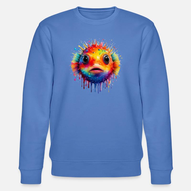 Farbexplosion Pufferfisch Kunstdruck - Stanley/Stella Unisex Bio-Sweatshirt CHANGER - Blau
