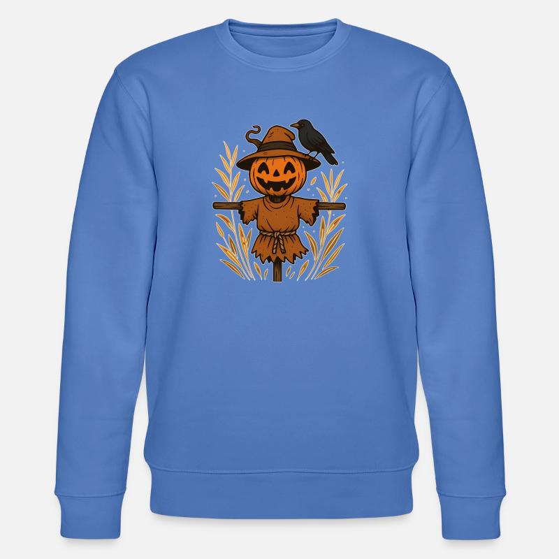 Pumpkin Ghost Scheuch with Raven - Stanley/Stella CHANGER Unisex Organic Sweatshirt - bright blue