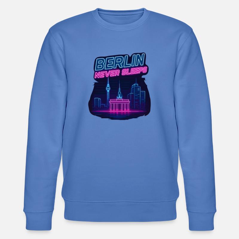 Berlin Never Sleeps Neon Skyline Design - Stanley/Stella Unisex Bio-Sweatshirt CHANGER  - Blau