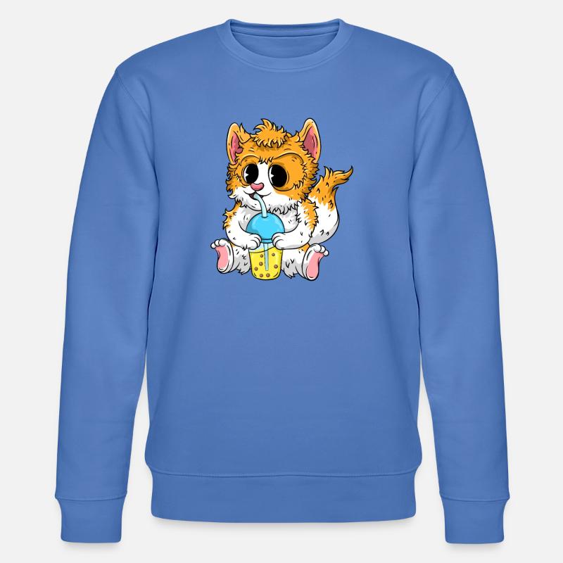 Süße Katze mit Bubble Tea - Stanley/Stella Unisex Bio-Sweatshirt CHANGER  - Blau