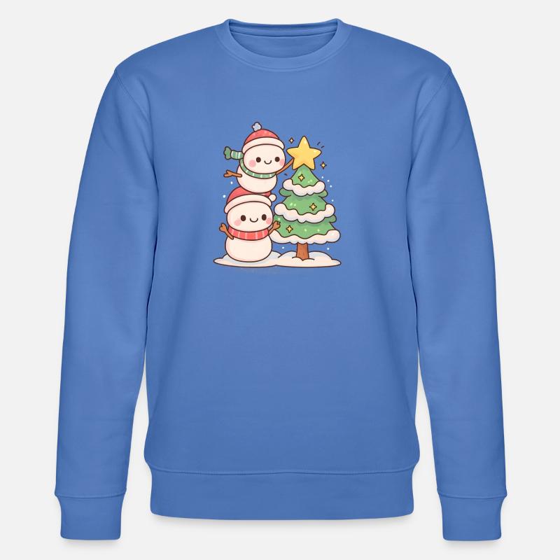 Verschneites Duo mit Tannenbaum, Schneemann - Stanley/Stella Unisex Bio-Sweatshirt CHANGER  - Blau